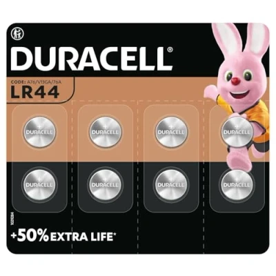 Image de DURACELL LR44 Piles alcalines spéciales 1,5V (A76) (Lot de 8) JUSQU&#039;A 50 % PUISSANCE SUPPLEMENTAIRE Pour thermomètres numériques, calculatrices, lampes poche, montres