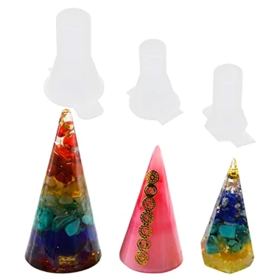 Image de 3 Pcs Cône Moules en Résine de Silicone, 6,5cm Bricolage Cristal époxy Losange Coupe Porte Anneau Pendentif Utilisé pour Fabriquer Des Bagues et Pendentifs Coniques