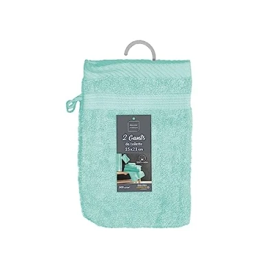 Image de douceur d&#039;intérieur, 2 Gants de Toilette (15 x 21 cm) Tendresse Celadon, Eponge Unie