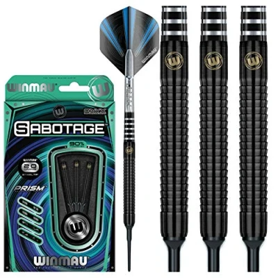 Image de WINMAU Sabotage Onyx 20g Ensemble de Fléchettes Softip en Tungstène avec Vols Prism et Arbres (Tiges)