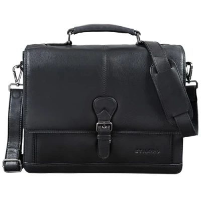 Image de STILORD &#039;Francis&#039; Porte Documents Homme Cuir pour DIN A4 Serviette en de Boeuf Véritable, Couleur:Noir
