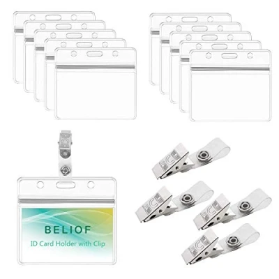 Image de BELIOF 50 Sets de Clip à Badge et Porte Transparente pour Suspendre Cartes d&#039;Identité Outils Étudiants Infirmière Enrouleurs avec Courroie Claire