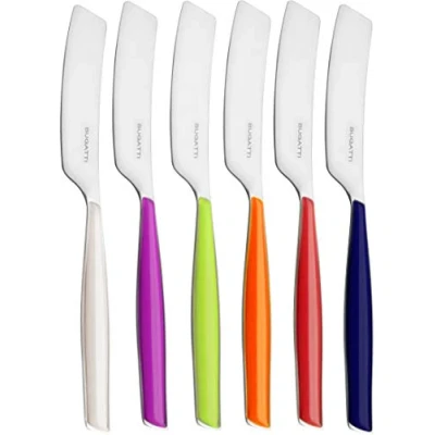 Image de BUGATTI, Glamour, Lot de 6 Petits épandeurs en Acier Inoxydable 18/10 et poignées Couleurs mélangées Ivoire, Bleu, Iris, Vert, Orange, Rouge, avec moulure système Pro Tech