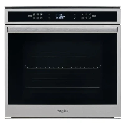 Image de Four encastrable pyrolyse Whirlpool W6OM44PBS1P Noir et inox multifonction Chaleur tournante ou pulsée 73 litres Porte froide (4 vitres) Rails télescopiques Classe énergétique A+