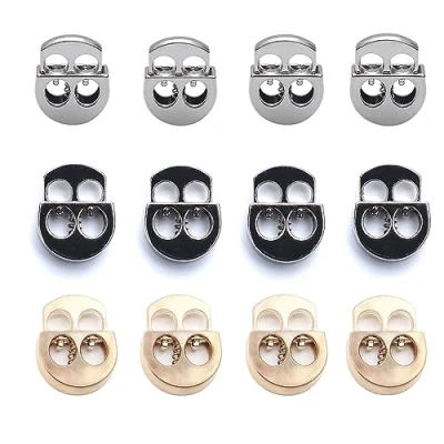 Image de 12 Pièces Ajusteur de cordon élastique deux trou ressort Bouchon Fixation Curseur Serrures en Métal avec d&#039;extrémité pour les cordons serrage, sacs, lacets, vêtements, paracorde