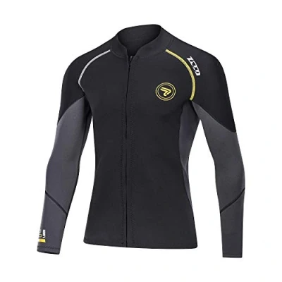 Image de Combinaison de plongée pour Homme en néoprène 1,5 mm avec Fermeture éclair sur Le Devant à Manches Longues la Natation, Tuba et Surf (Noir, 3XL)