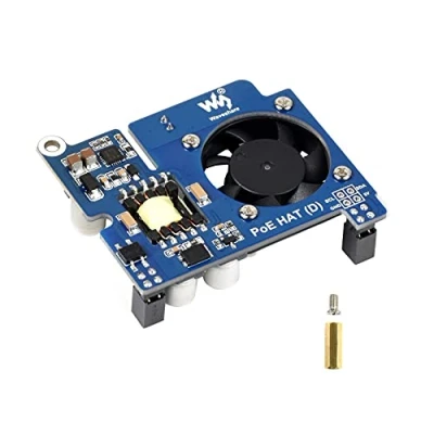 Image de Power Over Ethernet (PoE) Hat pour Raspberry Pi 4B/3B+, 802.3af Conforme, 5V 2.5A DC Sortie, Ventilateur de Refroidissement Intégré PoE Hat, Compatible avec Boîtier Officiel 4B/3B+
