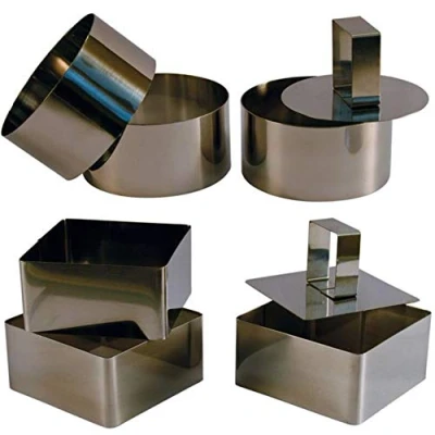 Image de 3 grands Cercles de présentation Inox avec poussoir + Carrés 10 CM