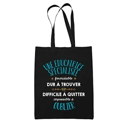 Image de Planetee Tote Bag Une Educatrice spécialisée noir Sac coton cabas réutilisable cadeau amie collègue de travail, départ retraite