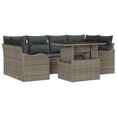 Image de VidaXL Ensemble de canapé jardin 7 pièces avec coussins gris en rotin synthétique 3361328