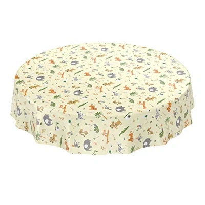 Image de ANRO Nappe en toile cirée lavable Pour anniversaire d’enfant Motif animaux Vert clair Ronde 120 cm