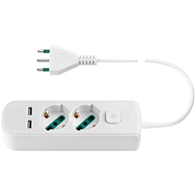 Image de Vimar 0R00625.CC.B Multiprise avec Interrupteur et câble de 1,5 m, 2 Sorties universelles SICURY Prise Standard Italienne, USB A, Blanc