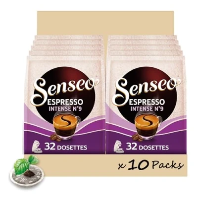 Image de SENSEO, 320 Dosettes de café Espresso Intense, Intensité 9, 100% Arabica, Compatibles machines à SENSEO®. (Lot 10 x 32 Dosettes)