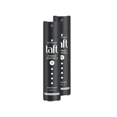 Image de TAFT Lot de 2 sprays coiffants Power Invisible tenue 5 (250 ml) Sans colle et alourdissement silicone Pour une jusqu&#039;à 24 h 250 ml