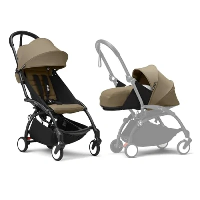 Image de Poussette Stokke YOYO3 avec pack nouveau né et couleur 6+ Comprend un cadre noir, YOYO (Toffee) 0+