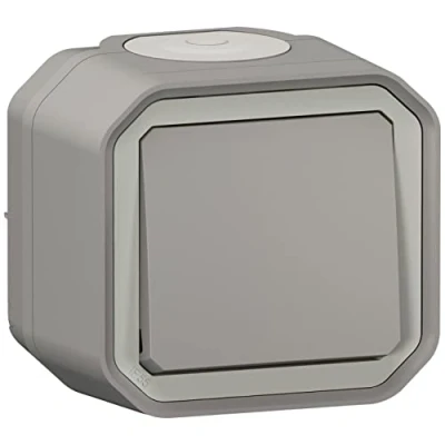 Image de Legrand Poussoir simple étanche Plexo 10A livré complet pour montage en apparent gris