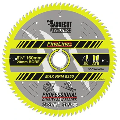Image de 1 x SCCSW16080 SabreCut 160 mm 80T 20 Alésage FineLine Thin Kerf Bois Contreplaqué MDF Aggloméré coupe transversale et longitudinale Lame de scie circulaire
