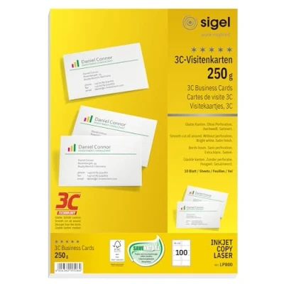Image de SIGEL Lp800 Lot de 100 Cartes Visite Imprimables, 3C, 8,5 X 5,5 cm, 250 G