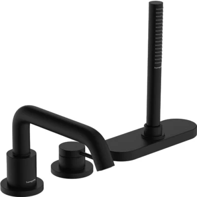 Image de hansgrohe Tecturis S Mitigeur baignoire 3 trous, Robinet 2 sorties avec guidage du flexible (sBox), Robinetterie bord de baignoire, Noir mat, 73447670
