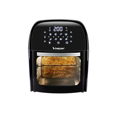 Image de BEPER P101FRI012 Friteuse à air chaud, Rôtissoire, Four, Grille pain, Séchoir,12 L, 1800W, Panneau Touch, 8 Programmes, Accessoirisé, Réglable, Noir