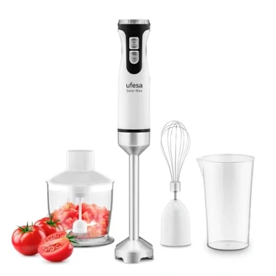 Image de Ufesa Solar Max Mixeur Plongeant, Puissance 1200W, 12 Vitesses + TURBO, 4 Lames en Acier Inoxydable, Design Ergonomique et Anti éclaboussures, Accessoires Inclus, Sans BPA