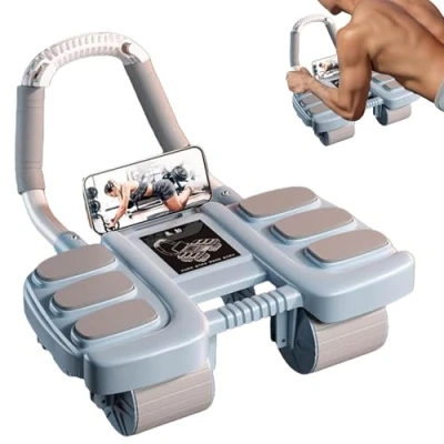 Image de roue abdominale à rebond automatique, avec soutien des coudes, appareil pour abdominaux tapis de genoux, entraînement muscles double roues plus stable (bleu)