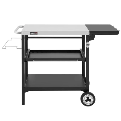 Image de Royal Gourmet Desserte Extérieure pour Plancha, 3 Étagères Chariot Barbecue avec Dessus de Table en Acier INOX 70 x 50cm et d&#039;Appoint Pliable 30 50cm, Convient Cuisine Jardin
