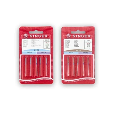 Image de Singer Kit de 2 Paquets d&#039;aiguilles pour cuir et tissus (826R + 832R) 2026 2032 130/705 H J LL (universelles, plates d&#039;un côté)