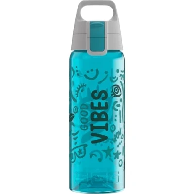 Image de SIGG Gourde Tritan Total Color ONE Good Vibes Convient pour les boissons gazeuses Passe au lave vaisselle Anti fuite Légère Sans BPA Bleu 0,6 l