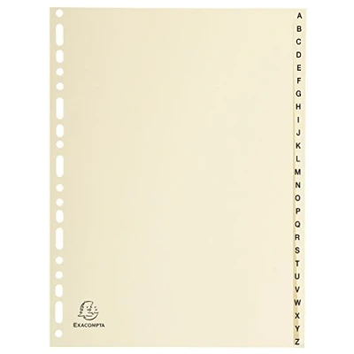 Image de Exacompta Réf. 1126E Intercalaires en Carte ivoire 155g/m2 FSC® avec 26 onglets imprimés alphabétiques de A à Z Format classer A4 Dimensions 22,5 x 29,7 cm couleur