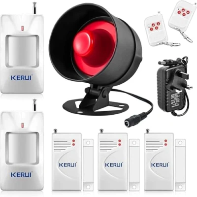 Image de Alarme Maison sans Fil, avec115dB Sirène Porte Télécommande Detecteur de Mouvement Ring Alarm Système Sécurité Kit pour Garage/Voiture/Appartement