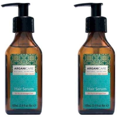 Image de ARGANICARE Gamme Argan Sérum réparateur Huile d&#039;Argan Bio Cheveux secs &amp; abimés Réduire la casse Apporte Brillance Force Douceur Lot de 2x100mL