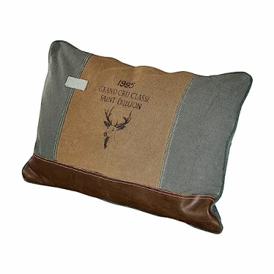 Image de Loberon Coussin Chiron Canevas de Coton Cuir Buffle H/L env. 40/60 cm Marron