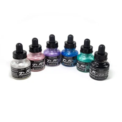 Image de DALER ROWNEY FW Set encre acrylique nacrée 6 x 29,5 ml + 1 marqueur
