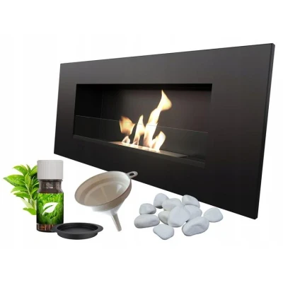 Image de KRATKI Delta 2 Cheminée Bio Ethanol + Galets Entonnoir Set Aromathérapie Montage Mural ou Encastré l Vitrage, Récipient 0.5 l, TÜV Acier, 40 x 90 cm, Noir