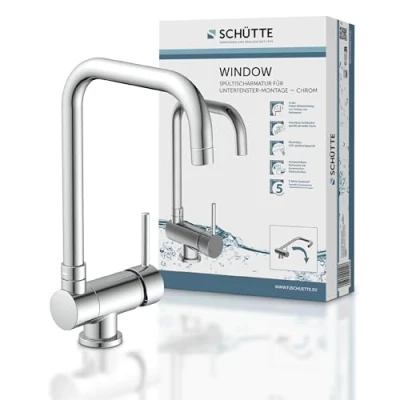 Image de SCHÜTTE 24550 robinet de cuisine WINDOW, sous fenêtre, d&#039;évier fenêtre avant, rabattable 360 pivotant Mitigeur monocommandé chromé