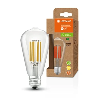 Image de LEDVANCE Lampe à économie d&#039;énergie LED, filament Edison, E27, blanc chaud (3000K), 4 watts, remplace une ampoule de 60W, très efficace et économe en énergie, pack 6
