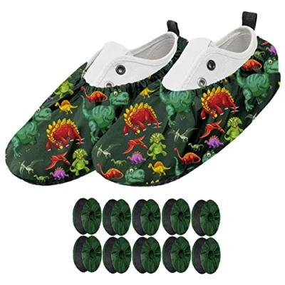 Image de Ferocity Couvre Chaussures Réutilisables EU 25 30 Hydrofuges Protège Antidérapants et Lavables pour Enfants Garçons Filles en Polyester de Haute Qualité avec Colorés Dinos x5 [142]