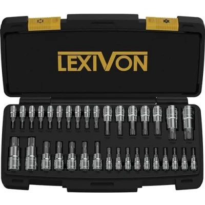 Image de LEXIVON Master TORX, Coffret de douilles acier allié Premium S2 Complet 34 pièces, étoile solide et inviolable T6 à T70 Etui rangement améliorée (LX 149)