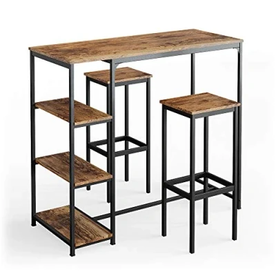 Image de Vicco Set de Table Bar Fyrk, Chêne Rustique/Noir, 120 x 50 cm avec étagères et 2 tabourets