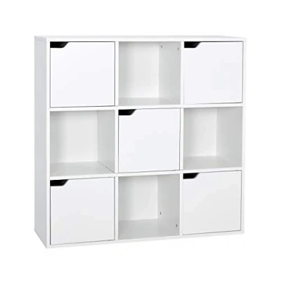 Image de Meerveil Étagère de Rangement 9 Cubes Bibliothèque en Bois, Inclus 4 Ouvertes et 5 avec Portes pour Salon Bureau Style Moderne, Blanc (9 Cubes) 90 D x 30,3 W H cm