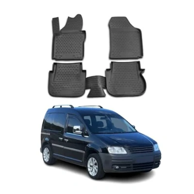 Image de Tapis de Sol Compatible avec VW Caddy 2007 2014 Caoutchouc TPE Noir