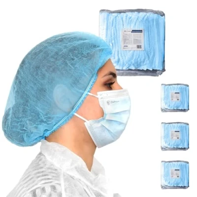 Image de Charlotte cheveux jetable 400 charlottes jetables OneProtek (Bleu) pour usage Alimentaire Restauration et Médical, 53 cm, Respirantes Résistantes un confort longue durée