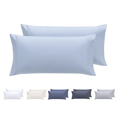 Image de Todocama Lot de 2 taies d&#039;oreiller hypoallergéniques en Microfibre Extra Douce, Bleu Clair