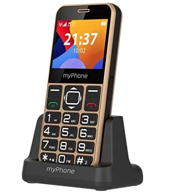 Image de myPhone MP Halo 3 Téléphone Portable pour Seniors avec Station de Charge, Grand écran 2,3 à Touches, Bouton d&#039;appel d&#039;urgence, Lampe Poche, Bluetooth, Batterie 1000mAh, Caméra d&#039;or