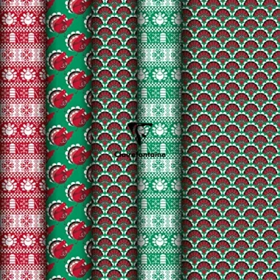 Image de Clairefontaine 201979AMZC Un Carton De 20 Rouleaux Papier Cadeau Affiche 80g Dimensions : 5x0,35m (Spécial Petite Largeur) Motif Noël, Rouge/Vert, Dinde Idéal Petits Emballages