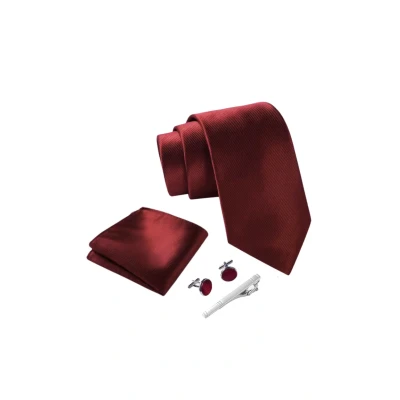 Image de Cravate Hommes Vin rouge et mouchoirs de poche, boutons manchette Pinces à cravates Coffret cadeau Accessoires Fete Mariage