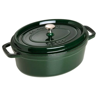 Image de STAUB Cocotte en Fonte Émaillée avec Couvercle, Tous feux dont induction, 4 à 5 personnes, Ovale, 29 cm, 4,20 L, 6,3 kg, Vert/Basilic