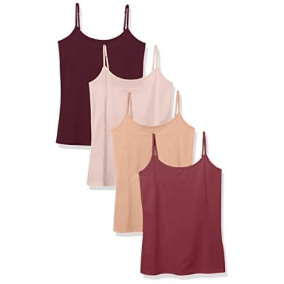 Image de Amazon Essentials Caraco Coupe Cintrée Femme, Lot de 4, Bordeaux Clair/Bordeaux Foncé/Fauve/Pale Mauve, XS