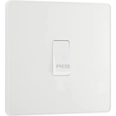 Image de BG Electrical PCDCL14W Interrupteur à pression rétractable, plaque avant sans vis, bords ronds, 1 voie, évolution, blanc nacré, 10 A,